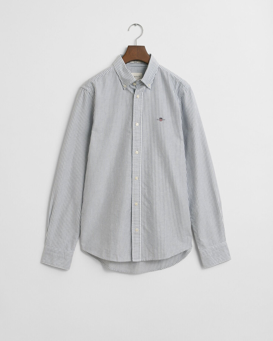 camisa oxford clásica de rayas de banquero de corte entallado - azul persa