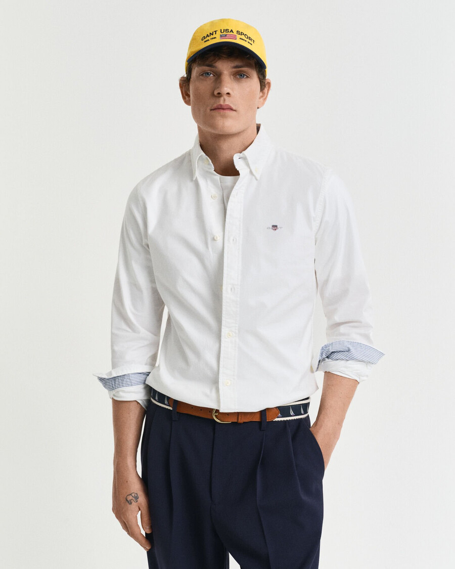 camisa oxford elástica de corte entallado - blanca