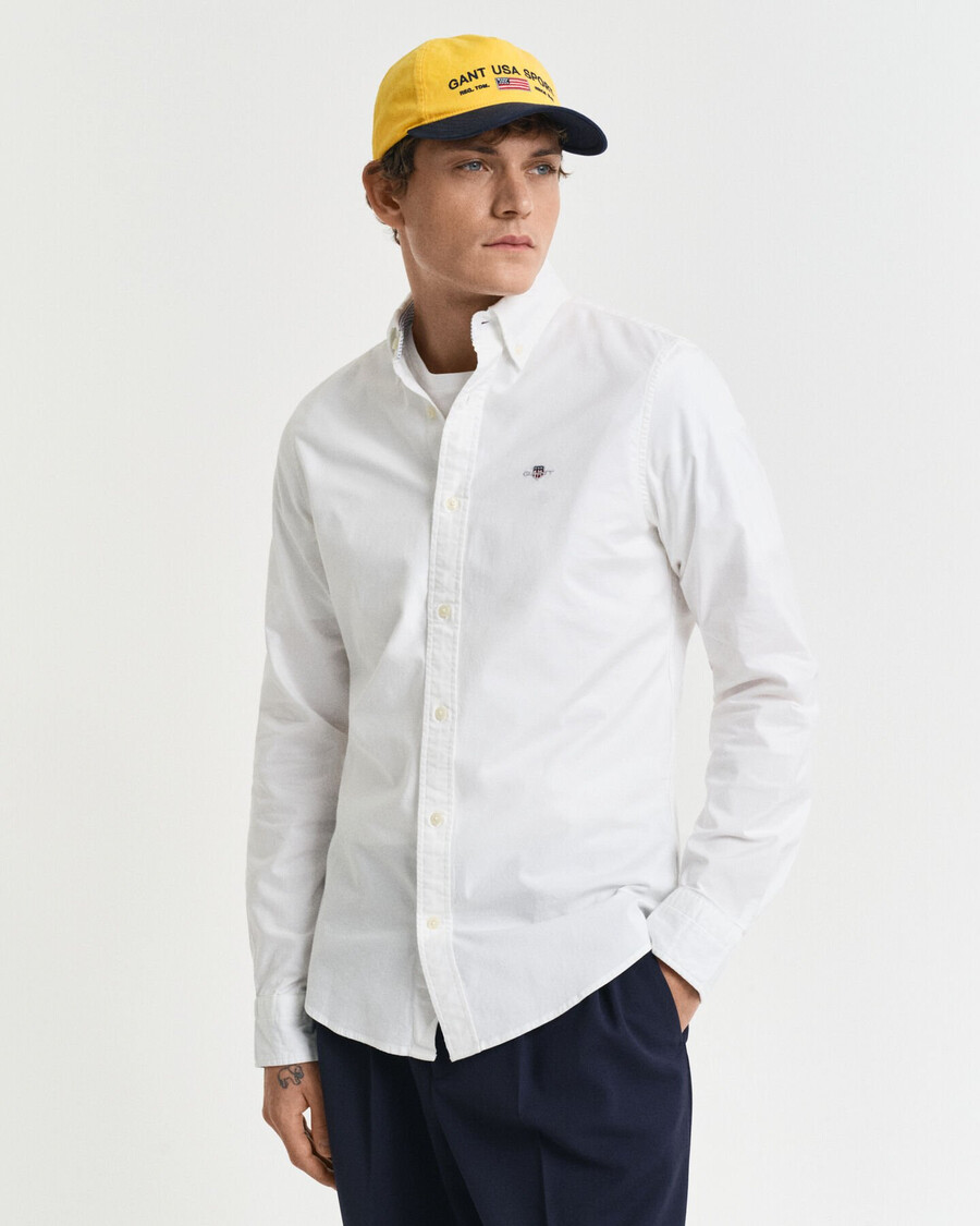 camisa oxford elástica de corte entallado - blanca