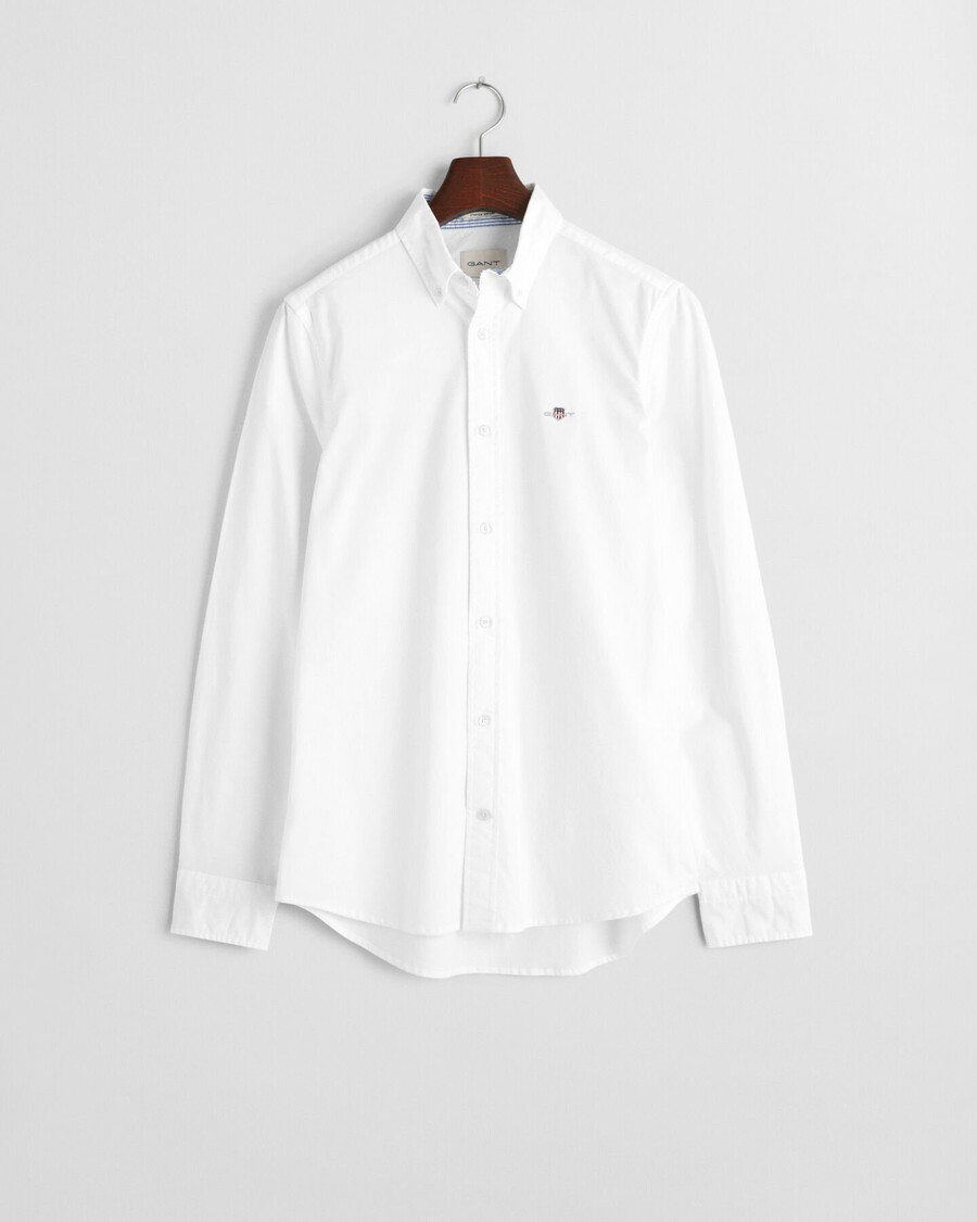 camisa oxford elástica de corte entallado - blanca