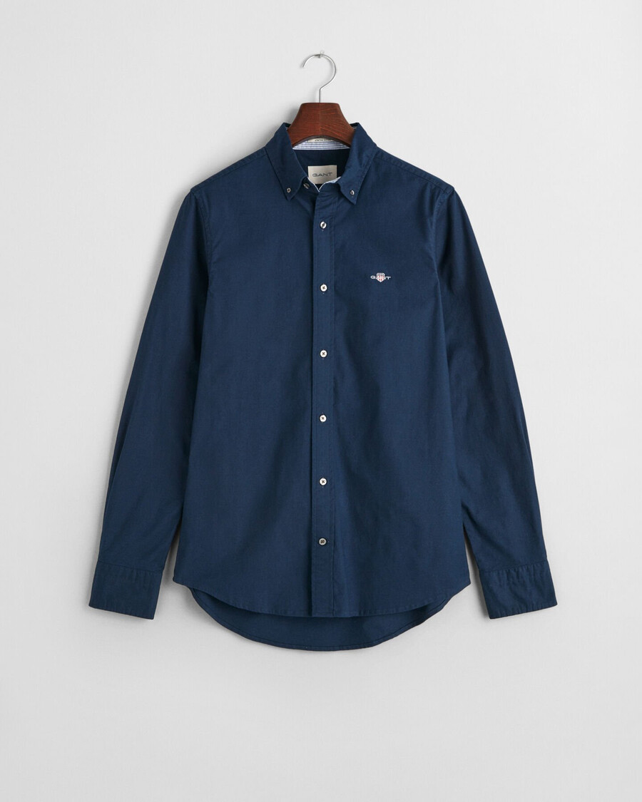 camisa oxford elástica de corte entallado - azul marino