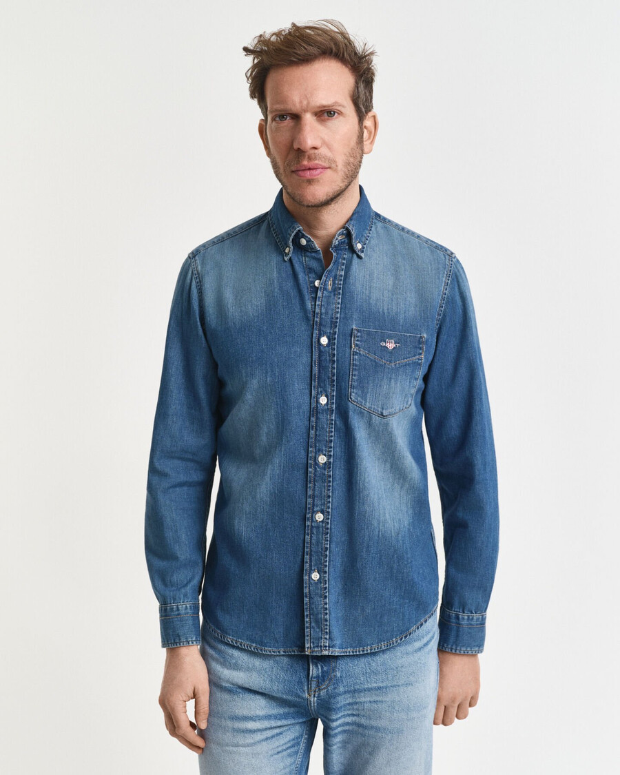 camisa vaquera de corte regular - azul medio desgastado