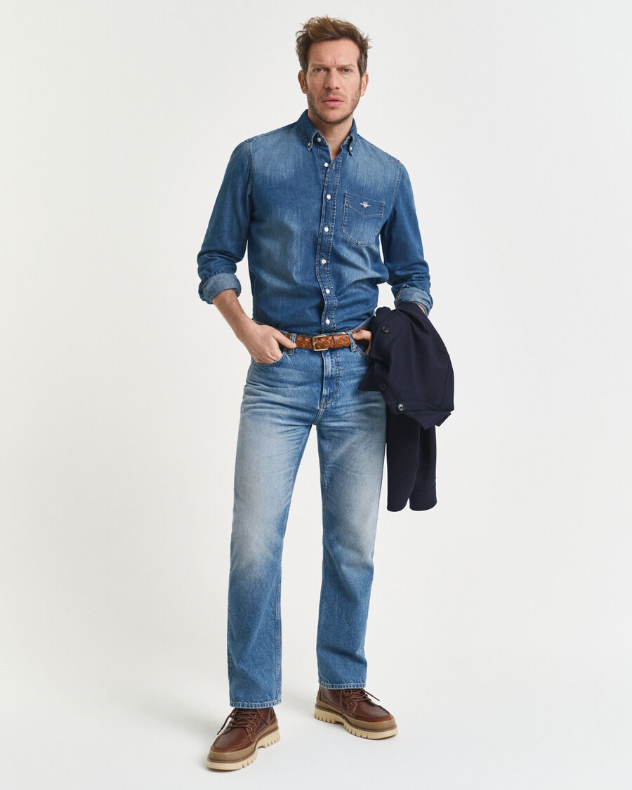 camisa vaquera de corte regular - azul medio desgastado