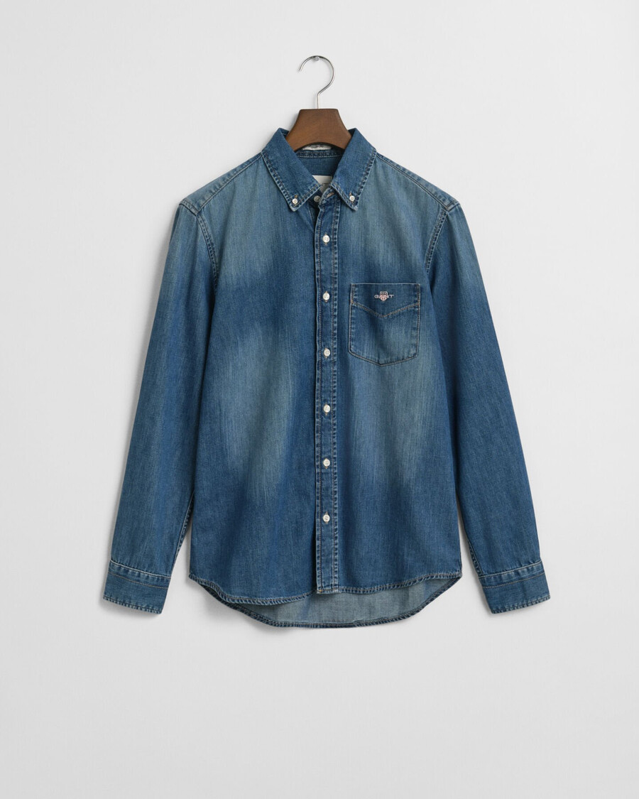 camisa vaquera de corte regular - azul medio desgastado