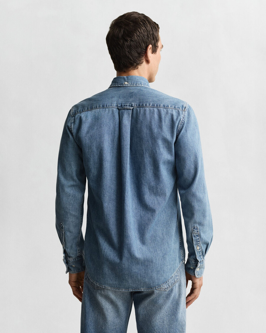 camisa vaquera de corte regular - azul semiclaro desgastada