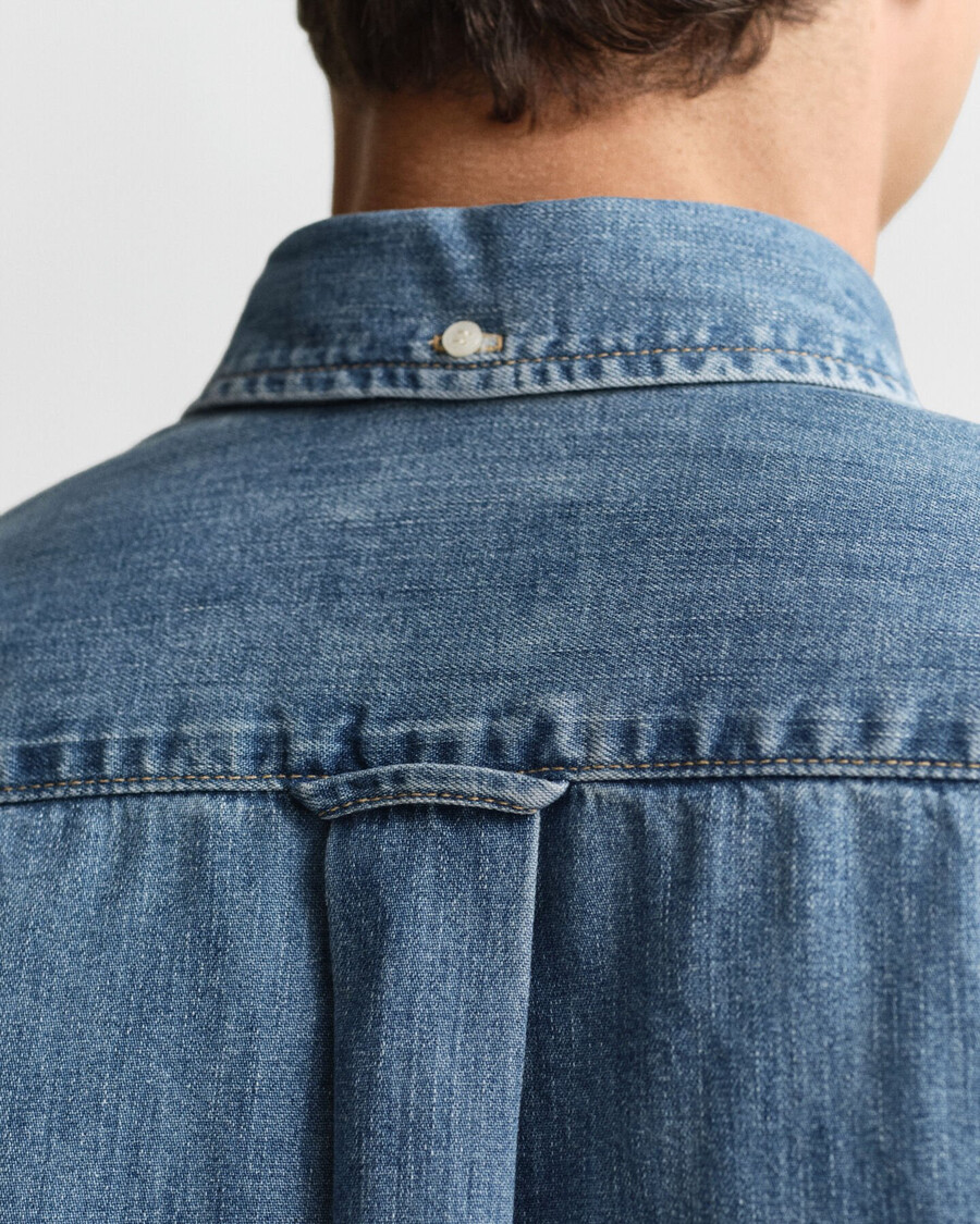 camisa vaquera de corte regular - azul semiclaro desgastada