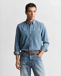 camisa vaquera de corte regular - azul semiclaro desgastada