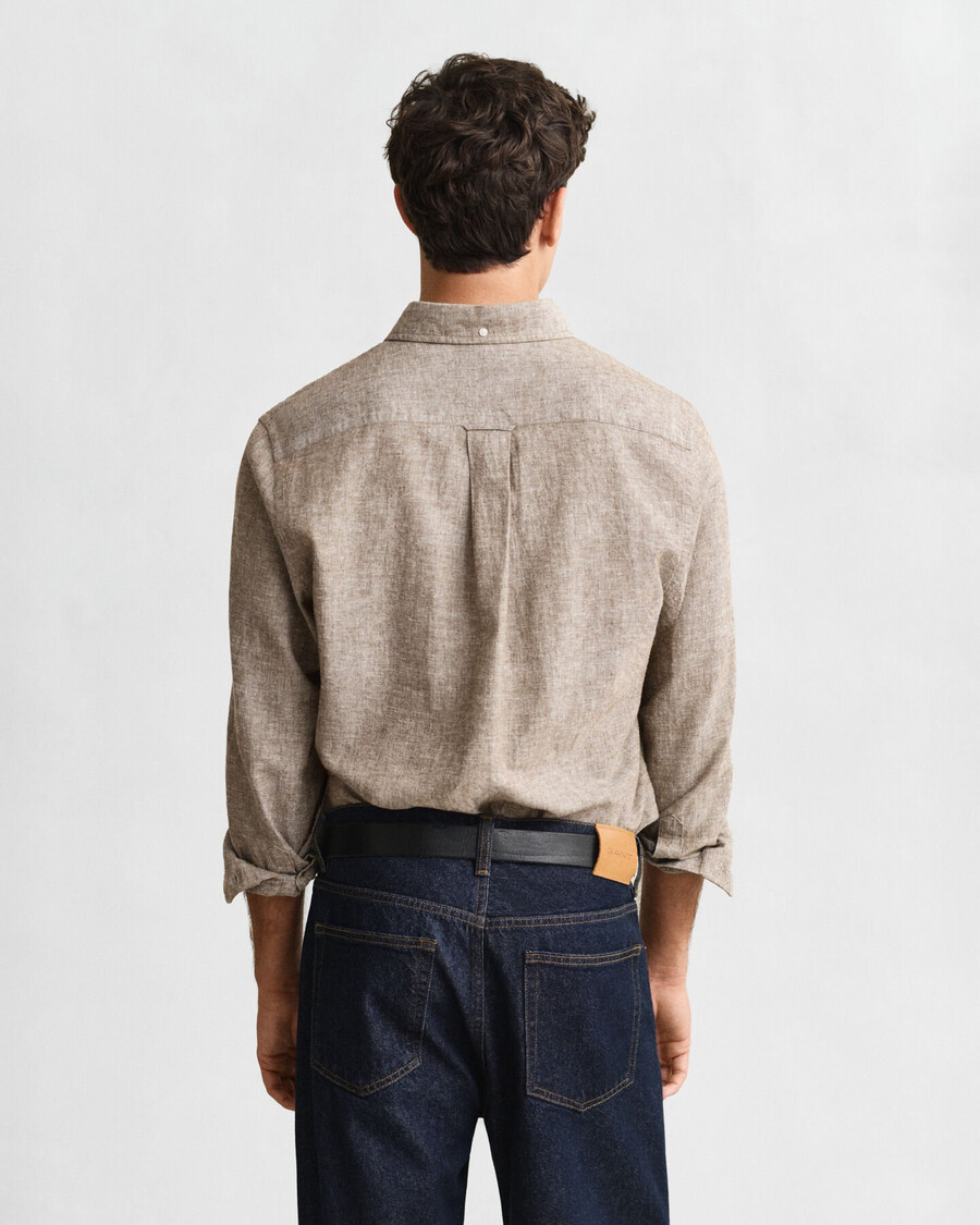 camisa de lino y algodón de corte regular - marrón caoba