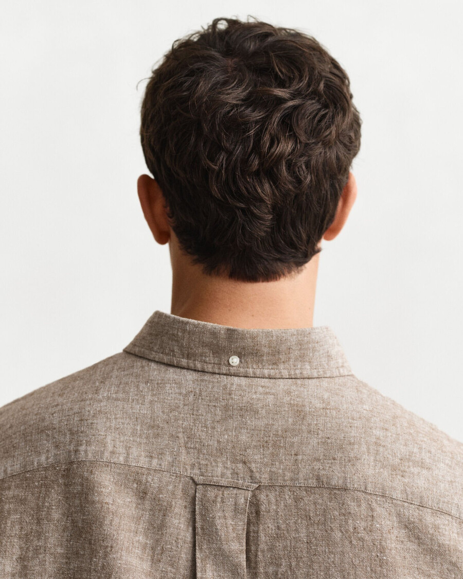 camisa de lino y algodón de corte regular - marrón caoba
