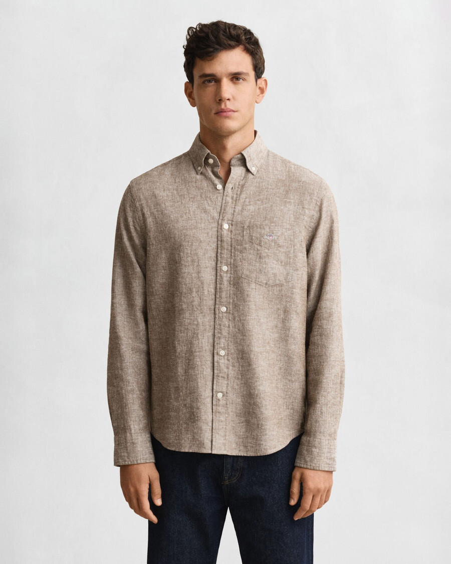 camisa de lino y algodón de corte regular - marrón caoba