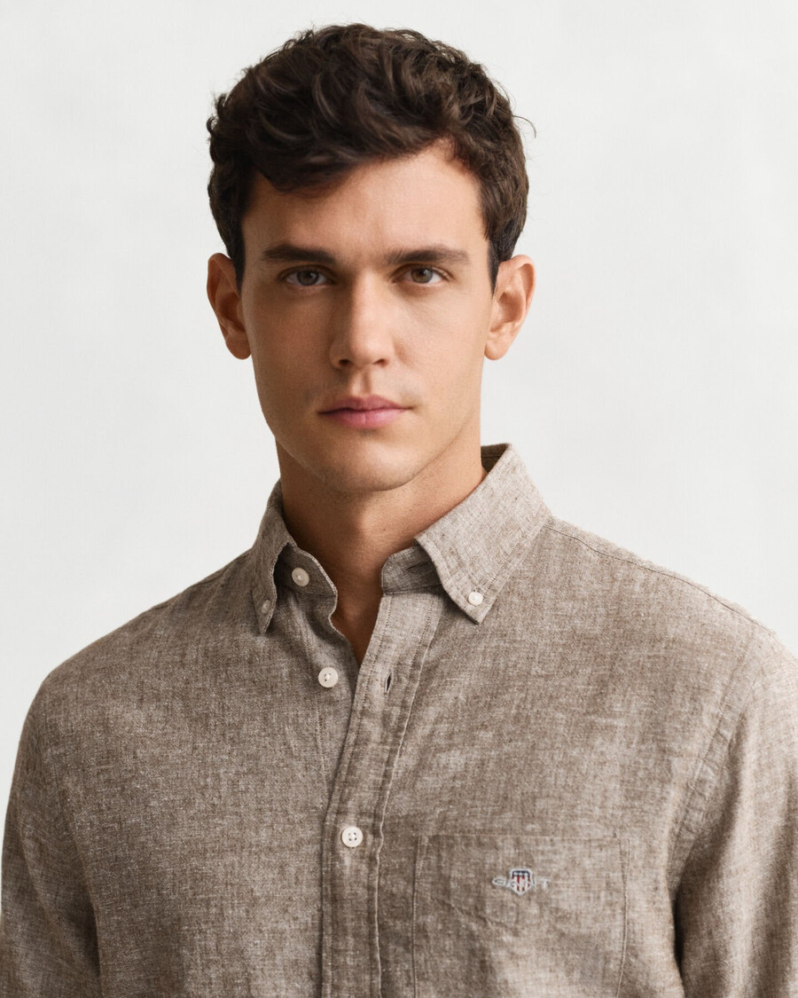 camisa de lino y algodón de corte regular - marrón caoba