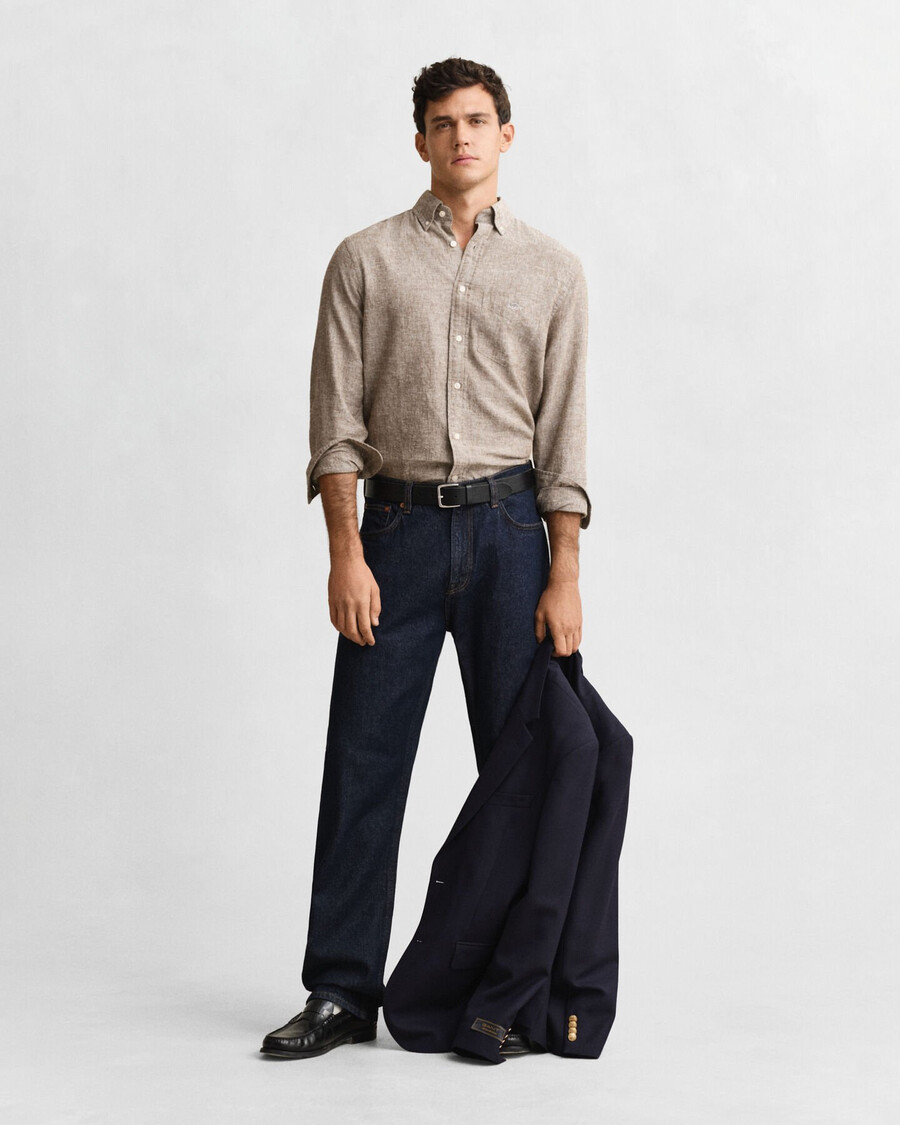 camisa de lino y algodón de corte regular - marrón caoba