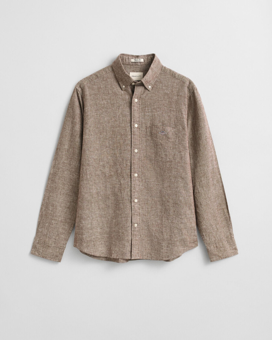 camisa de lino y algodón de corte regular - marrón caoba