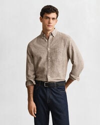 camisa de lino y algodón de corte regular - marrón caoba