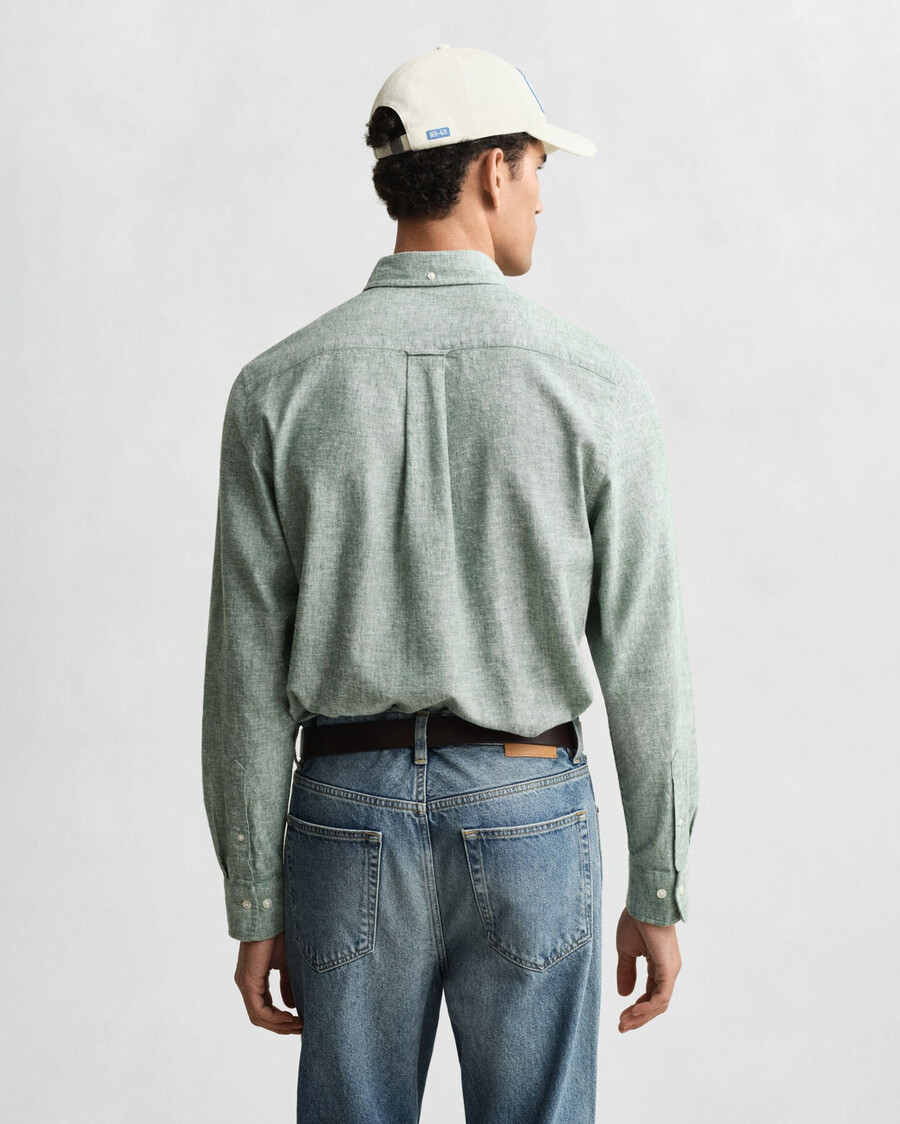 camisa de lino y algodón de corte regular - verde madera