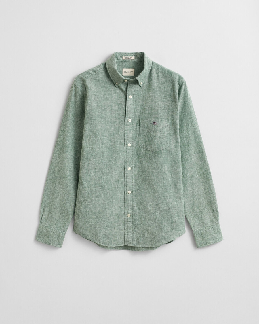camisa de lino y algodón de corte regular - verde madera