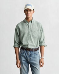 camisa de lino y algodón de corte regular - verde madera