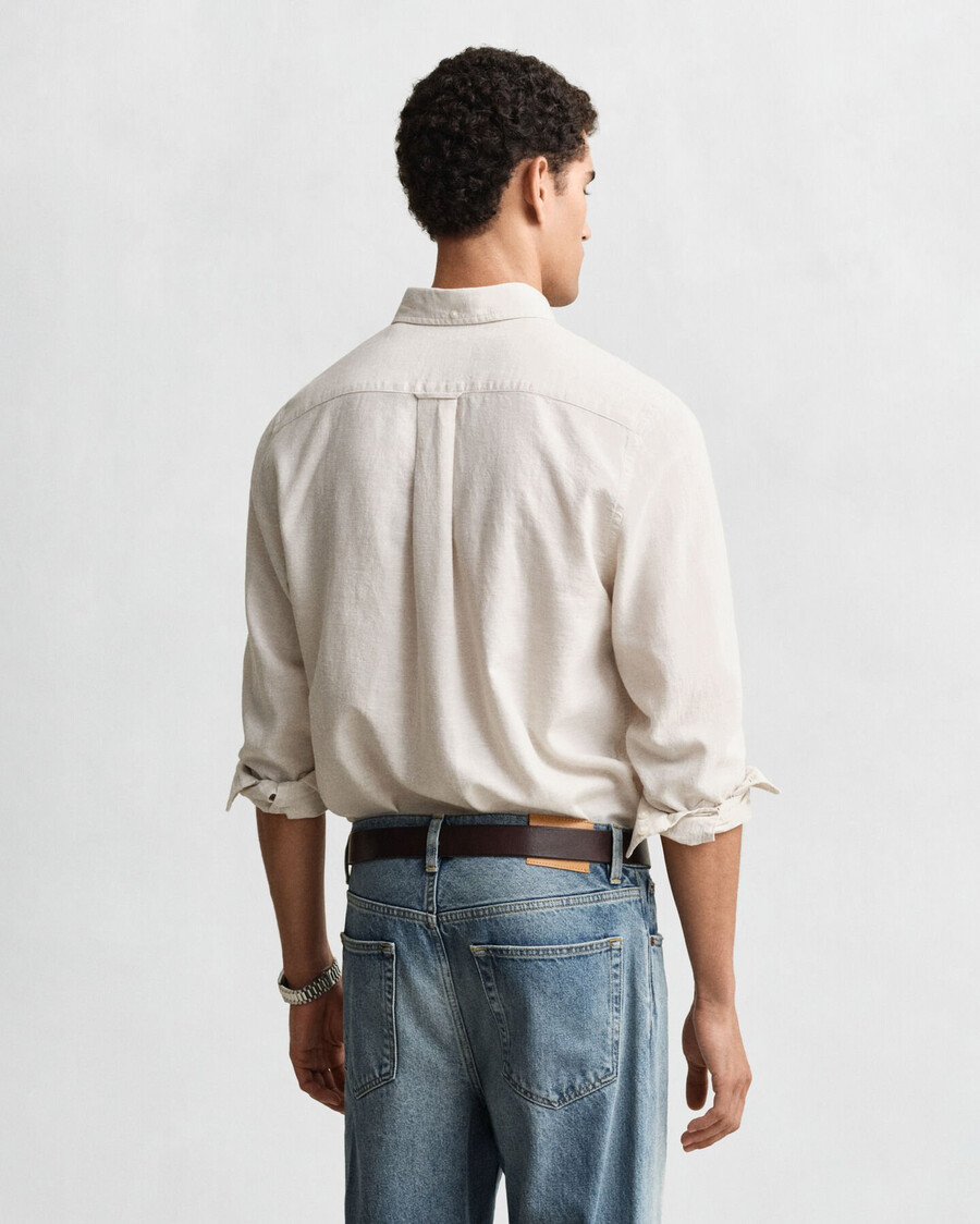 camisa de lino y algodón de corte regular - masilla