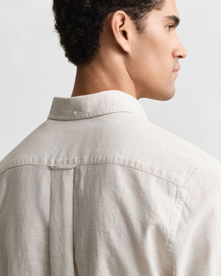 camisa de lino y algodón de corte regular - masilla