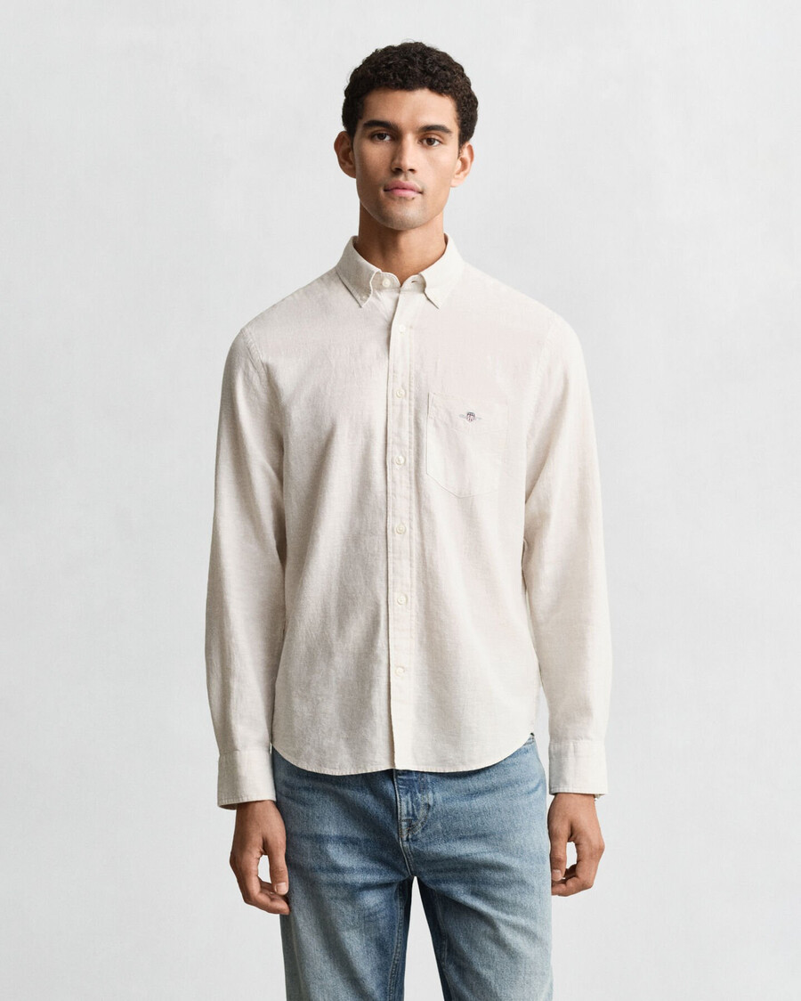 camisa de lino y algodón de corte regular - masilla