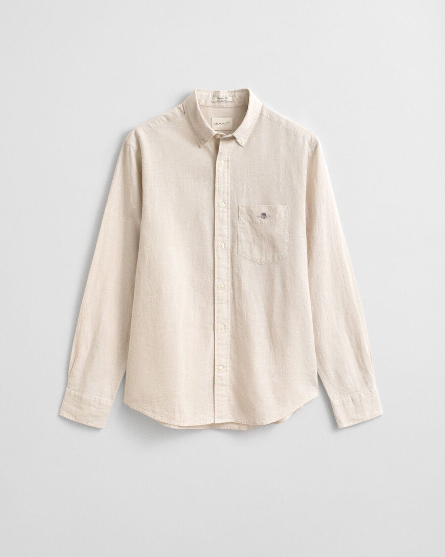 camisa de lino y algodón de corte regular - masilla