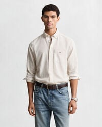 camisa de lino y algodón de corte regular - masilla