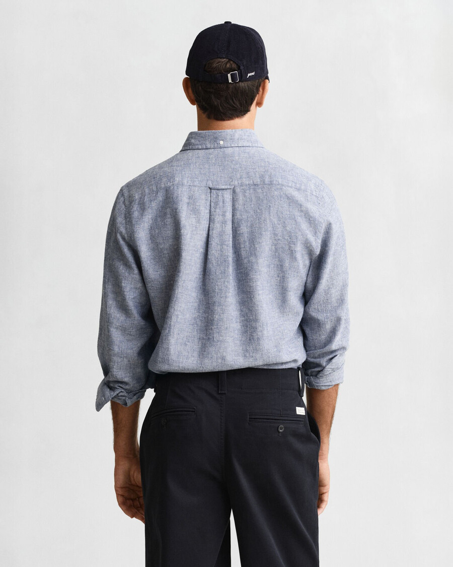 camisa de lino y algodón de corte regular - azul vintage