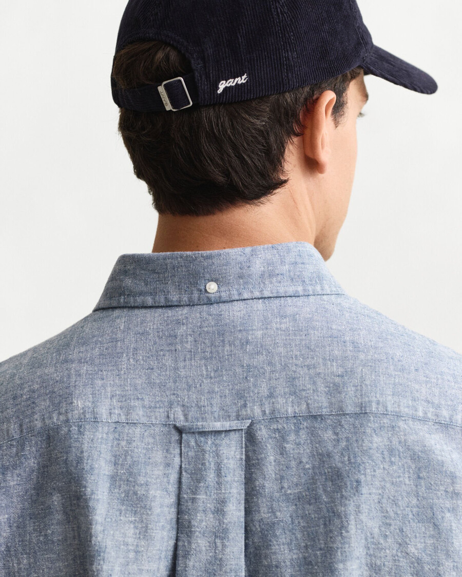 camisa de lino y algodón de corte regular - azul vintage