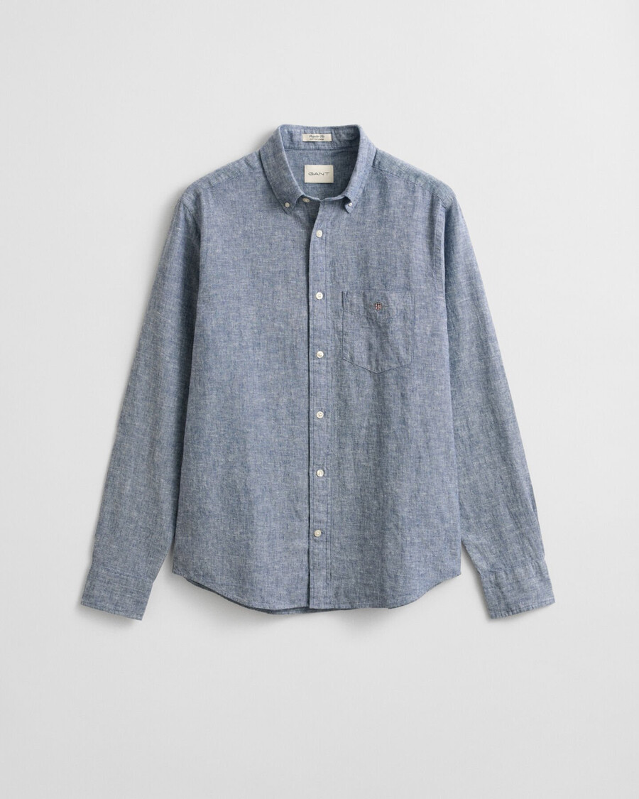 camisa de lino y algodón de corte regular - azul vintage