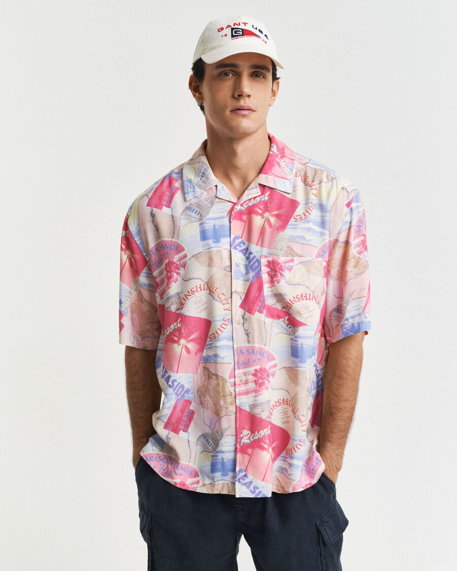 camisa de manga corta con estampado de resort de corte relajado - azul fresco