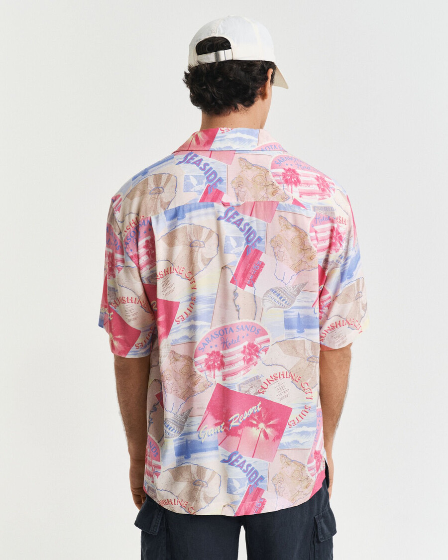 camisa de manga corta con estampado de resort de corte relajado - azul fresco