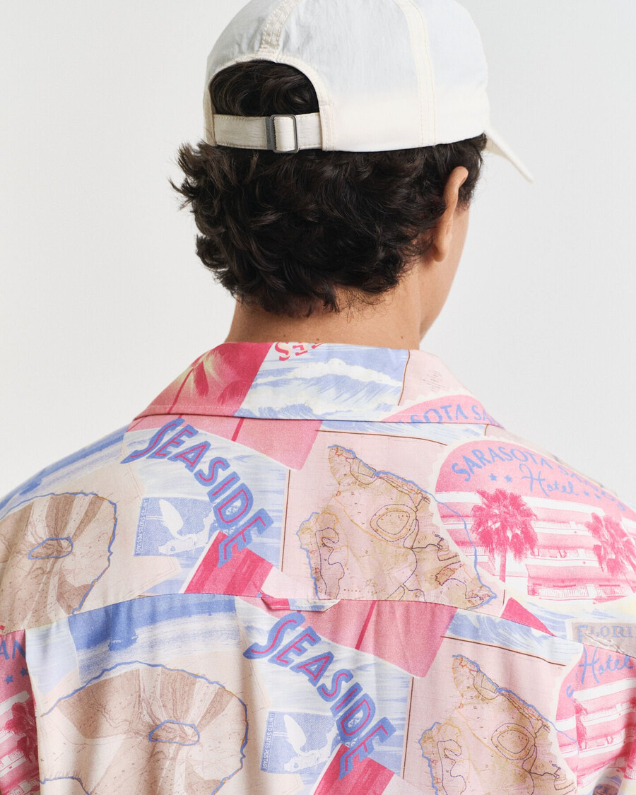 camisa de manga corta con estampado de resort de corte relajado - azul fresco