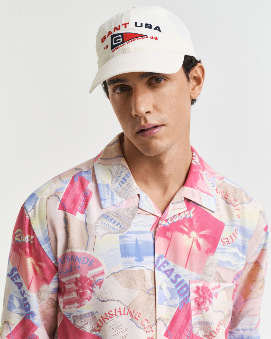 camisa de manga corta con estampado de resort de corte relajado - azul fresco
