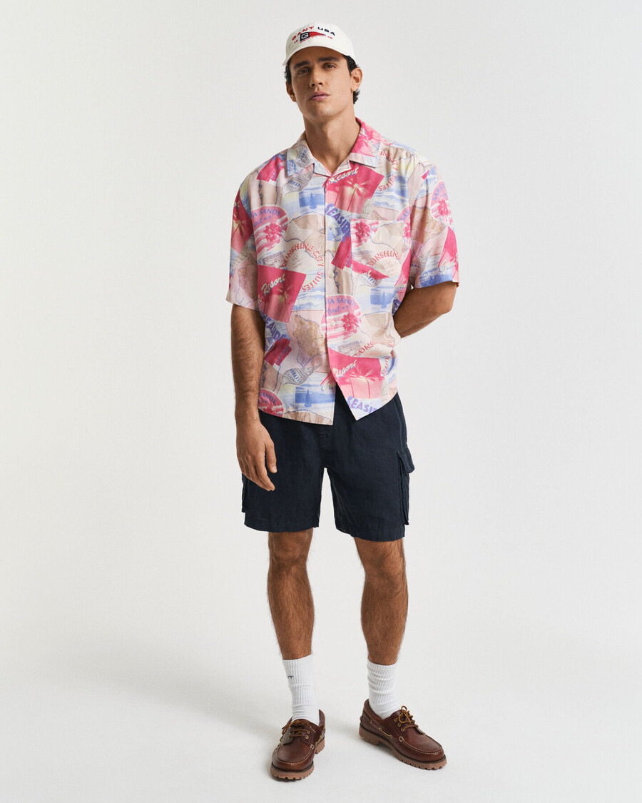 camisa de manga corta con estampado de resort de corte relajado - azul fresco