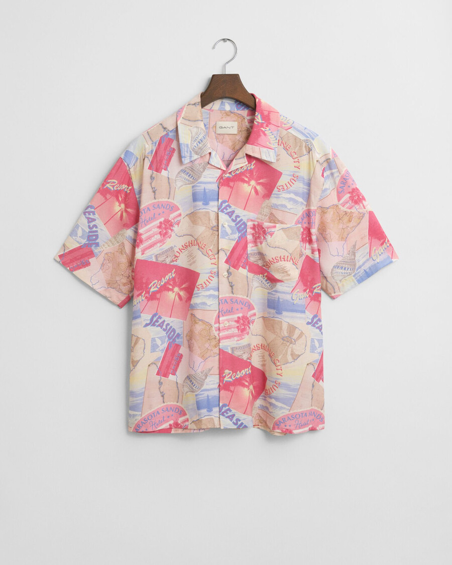 camisa de manga corta con estampado de resort de corte relajado - azul fresco