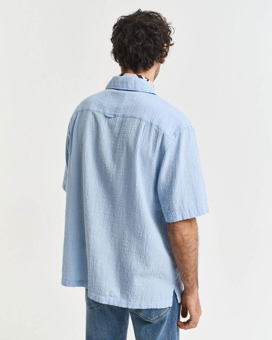 camisa de manga corta texturizada de corte relajado - azul capri