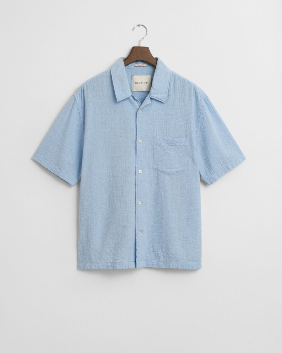 camisa de manga corta texturizada de corte relajado - azul capri