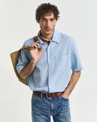 camisa de manga corta texturizada de corte relajado - azul capri