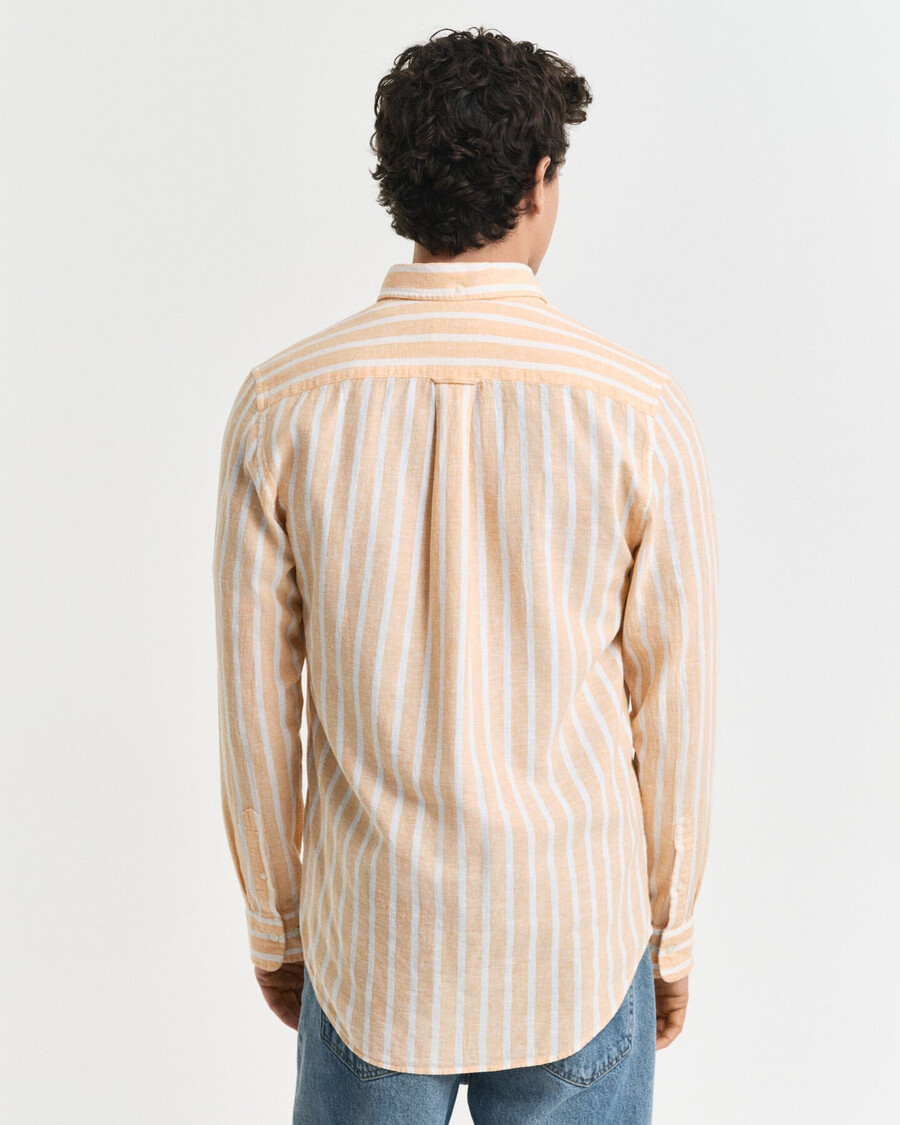 camisa de lino y algodón a rayas de corte regular - naranja melocotón