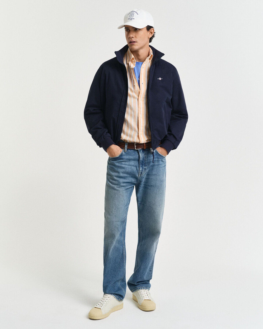 camisa de lino y algodón a rayas de corte regular - naranja melocotón