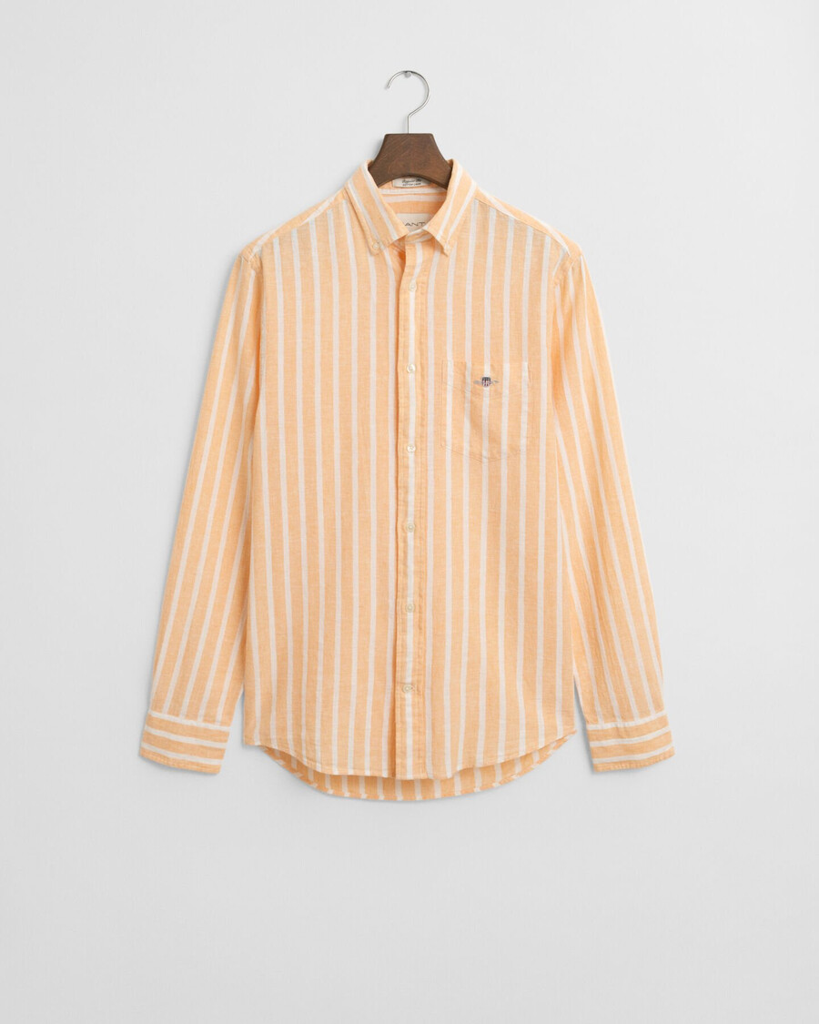 camisa de lino y algodón a rayas de corte regular - naranja melocotón