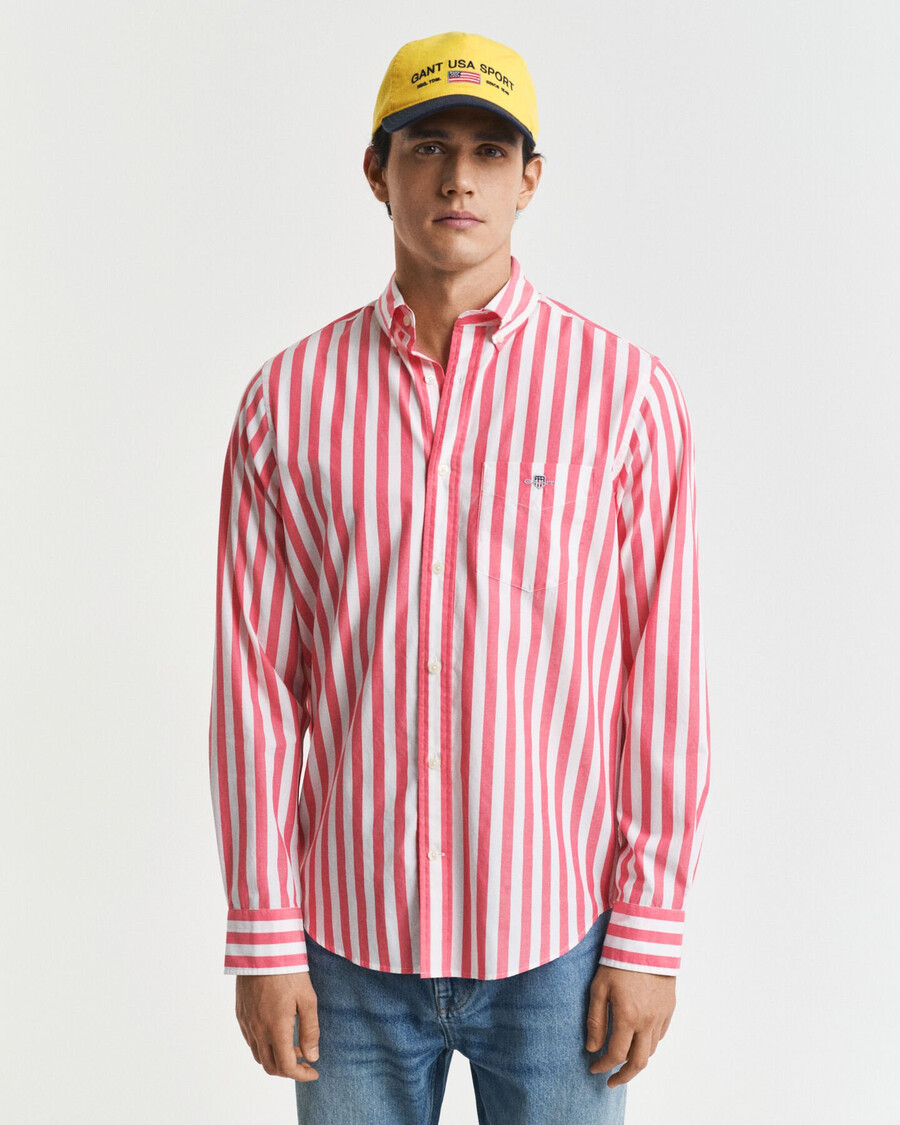 camisa clásica de popelina a rayas de corte regular - rojo sandía