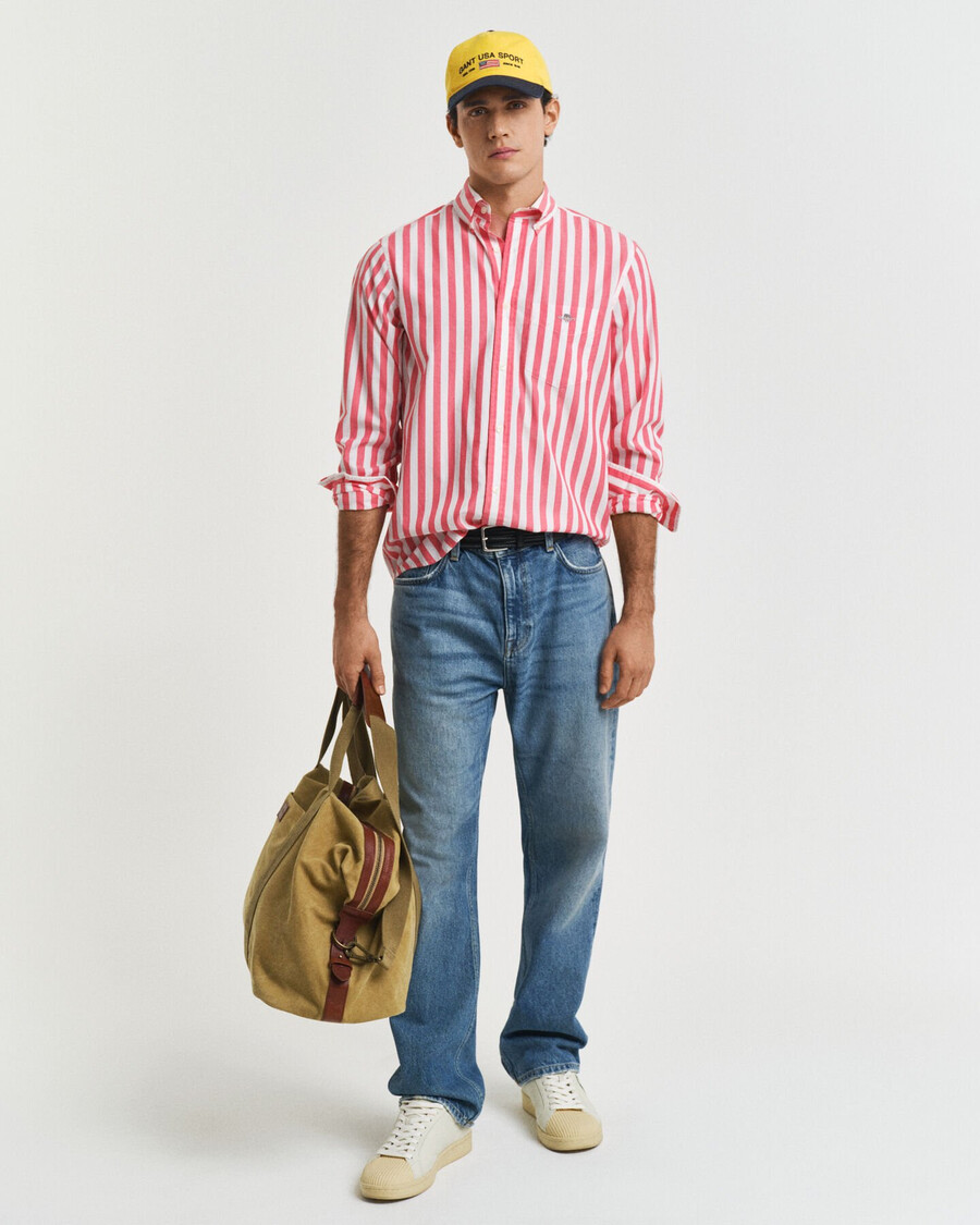 camisa clásica de popelina a rayas de corte regular - rojo sandía