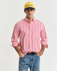 camisa clásica de popelina a rayas de corte regular - rojo sandía