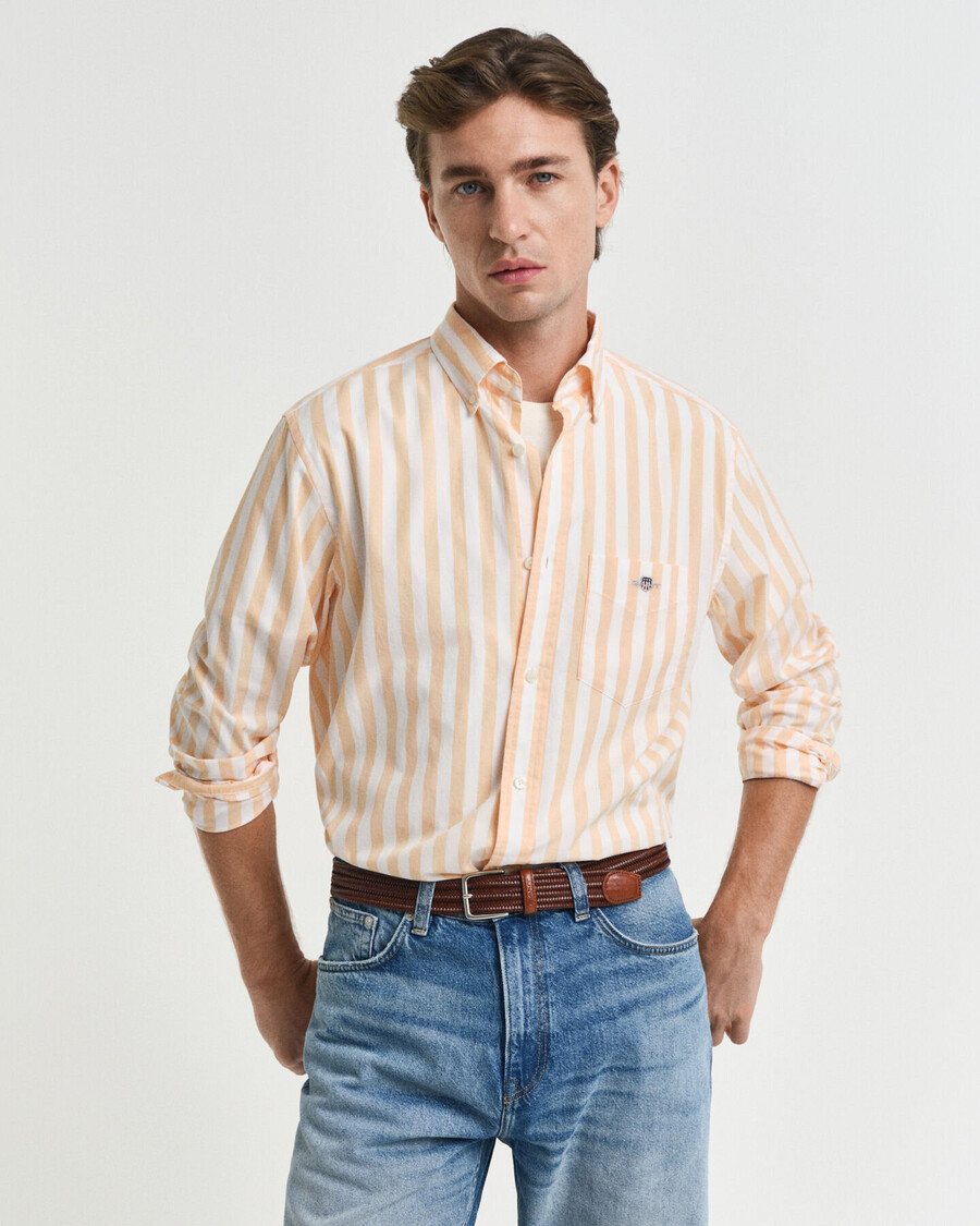 camisa clásica de popelina a rayas de corte regular - naranja melocotón