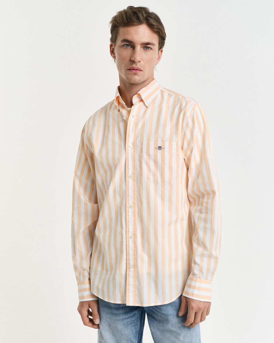 camisa clásica de popelina a rayas de corte regular - naranja melocotón
