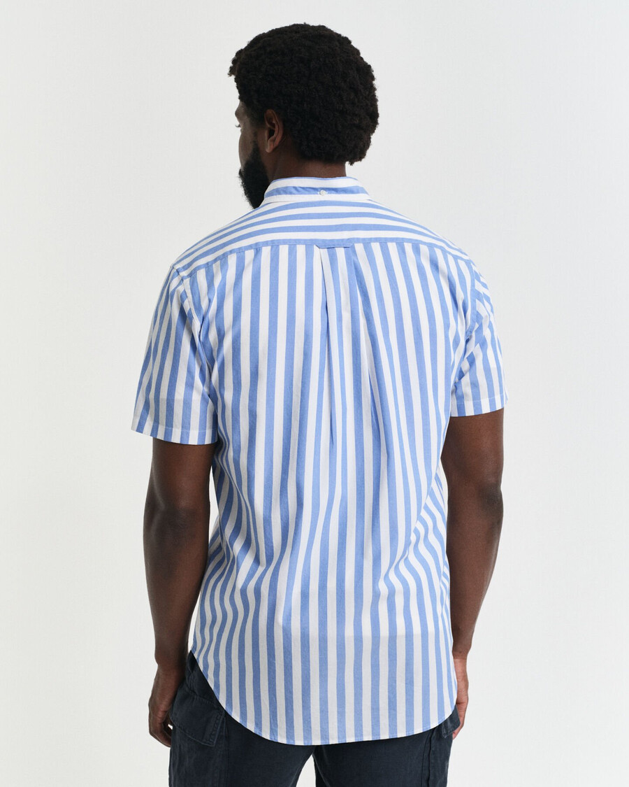 camisa clásica de popelina a rayas de manga corta y corte regular - azul perfecto