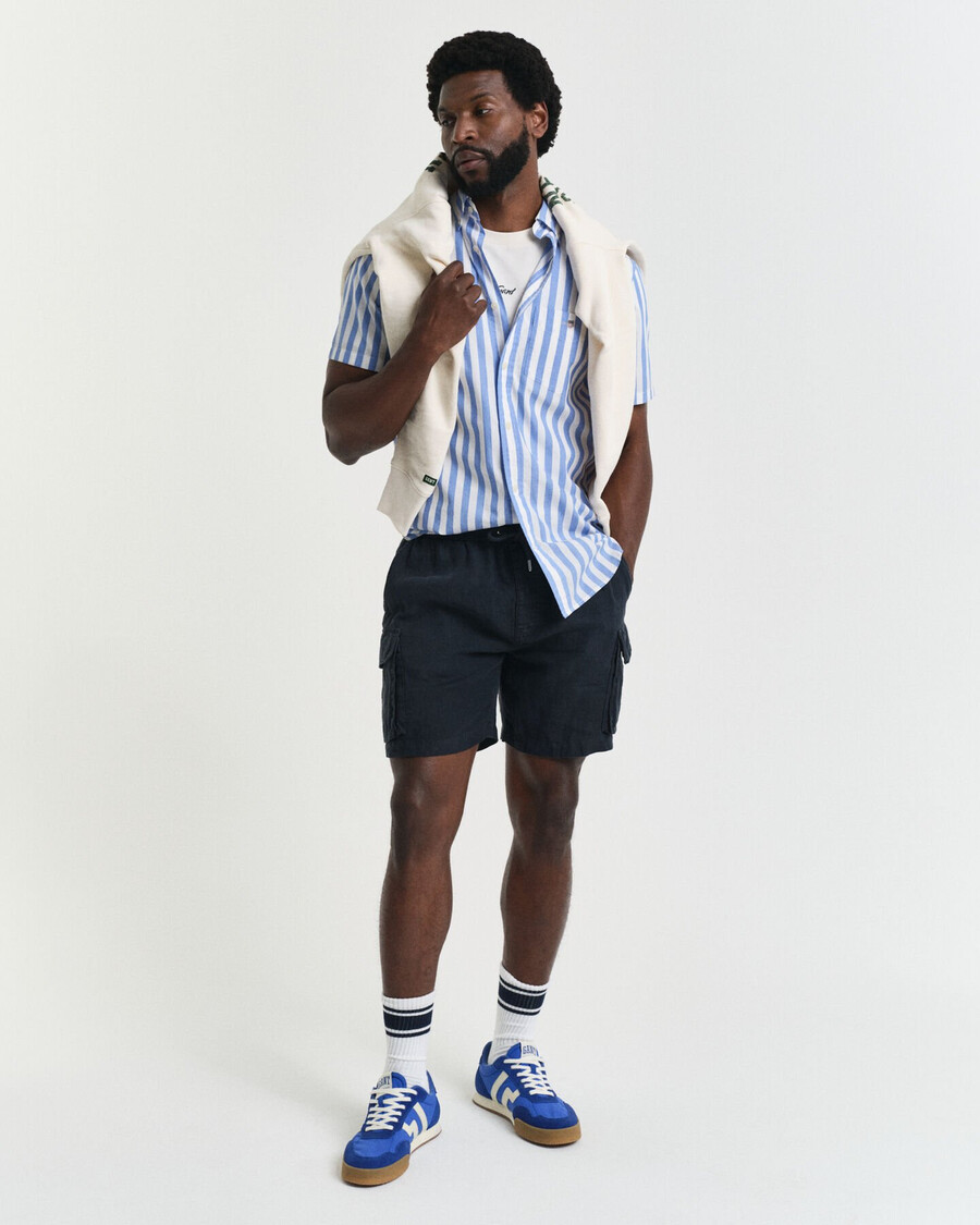 camisa clásica de popelina a rayas de manga corta y corte regular - azul perfecto