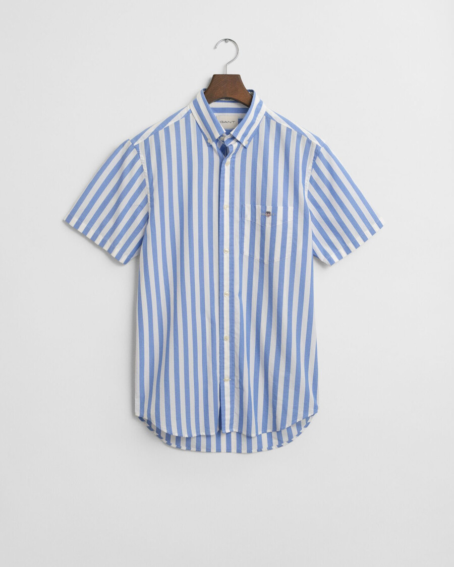 camisa clásica de popelina a rayas de manga corta y corte regular - azul perfecto