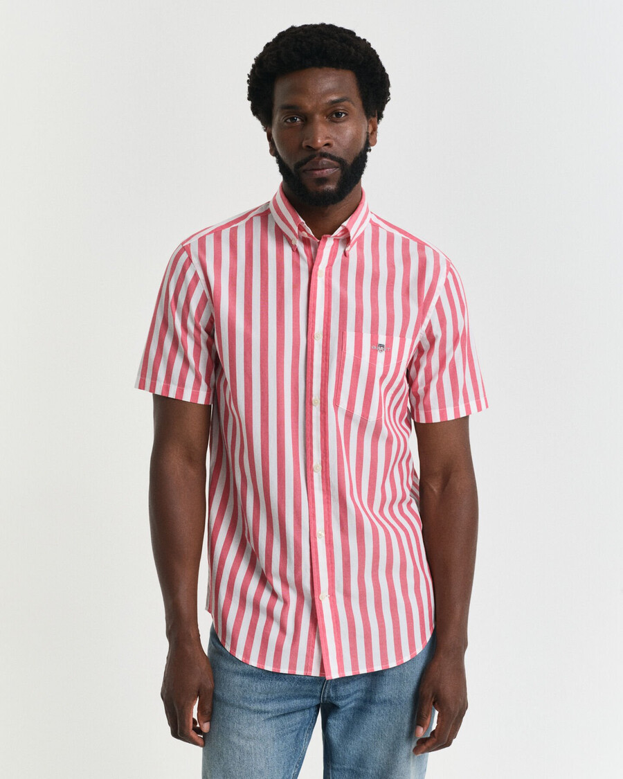 camisa clásica de popelina a rayas de manga corta y corte regular - rojo sandía